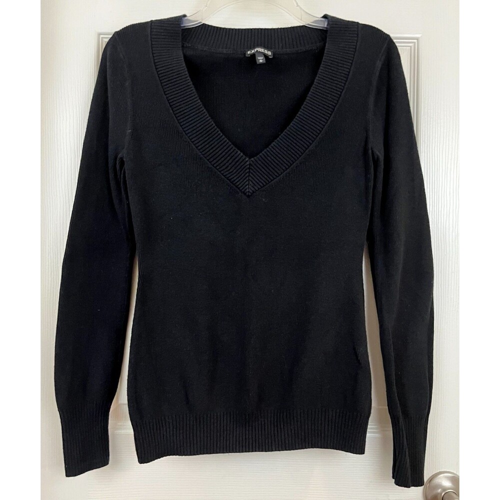 EXPRESS - Black Long Sleeve Deep V-Neck  Cotton Blend Sweater size Medium